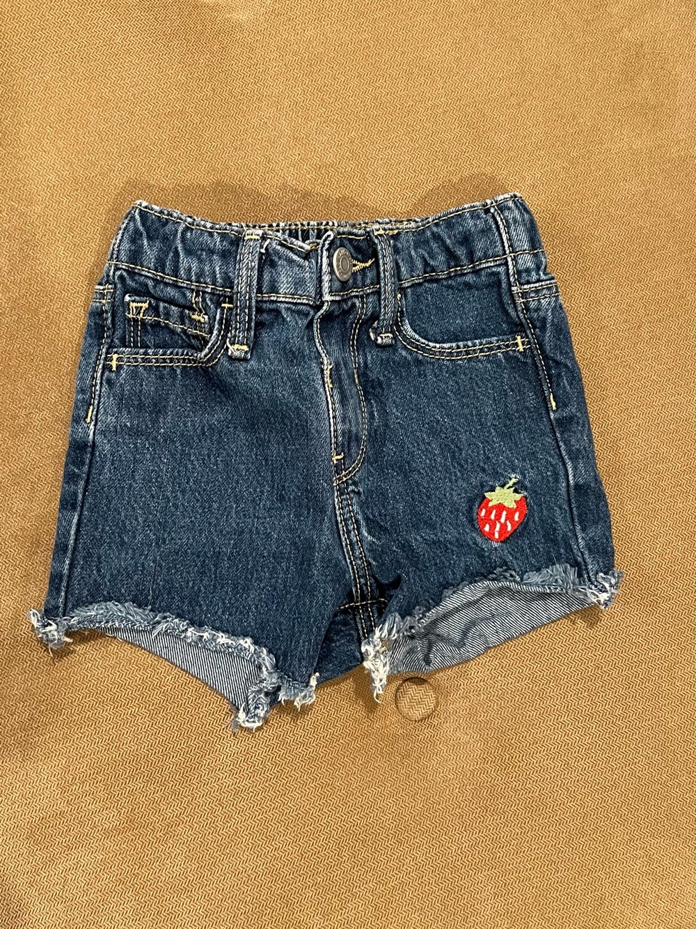 Old Navy Toddler Dark Blue Denim Shorts with Red Strawberry Patch